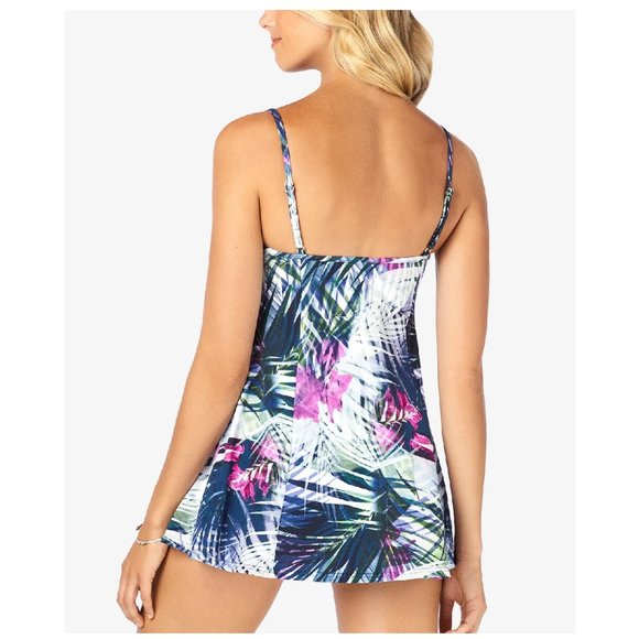 Swim Solutions Empire-Waist Printed Swimdress - Picture 2 of 10